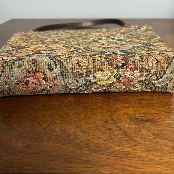Vintage 50s Floral Tapestry Top Handle Kelly Frame Handbag Victorian Roses - Picture 7 of 11
